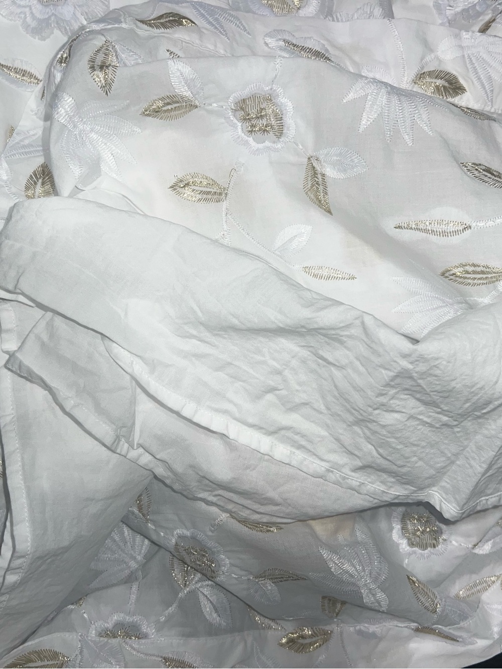 Chico’s 3D Floral Embroidered Dress White Gold Lined Popover Collar - Picture 10 of 11